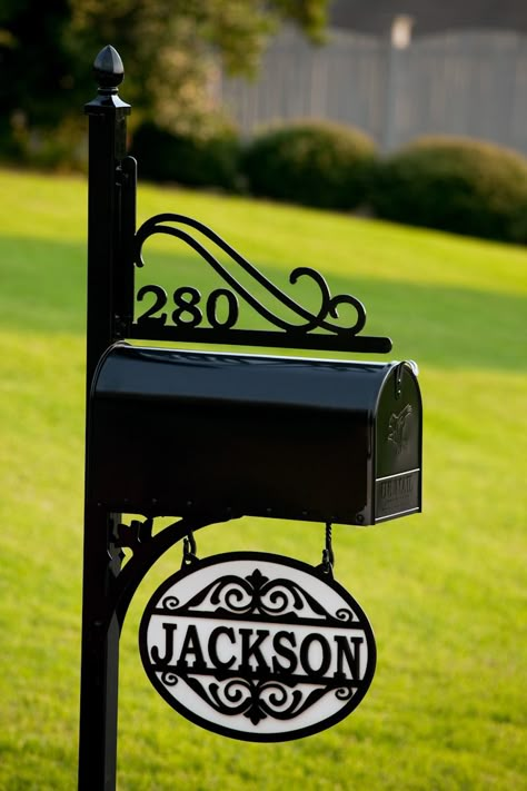 Mailboxes and Posts- http://alabamametalart.com/products/personalized-decorative-mailbox-2IN-AT-HS.php Farmhouse Mailboxes, Mailbox Stand, Mailbox Makeover, Personalized Mailbox, Diy Mailbox, Mailbox Address, Mailbox Ideas, Mailbox Design, Metal Mailbox