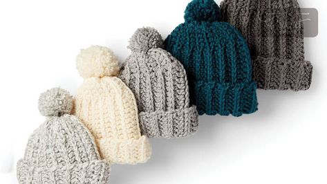 Charity Crochet Basic Ribbed Family Hat Pattern | The Crochet Crowd Basic Crochet Hat, Bernat Softee Chunky Yarn, Bernat Softee Chunky, Easy Crochet Hat Patterns, Crochet Crowd, Easy Crochet Hat, Knitted Beanies, Crochet Christmas Gifts, Knitting Patterns Free Hats