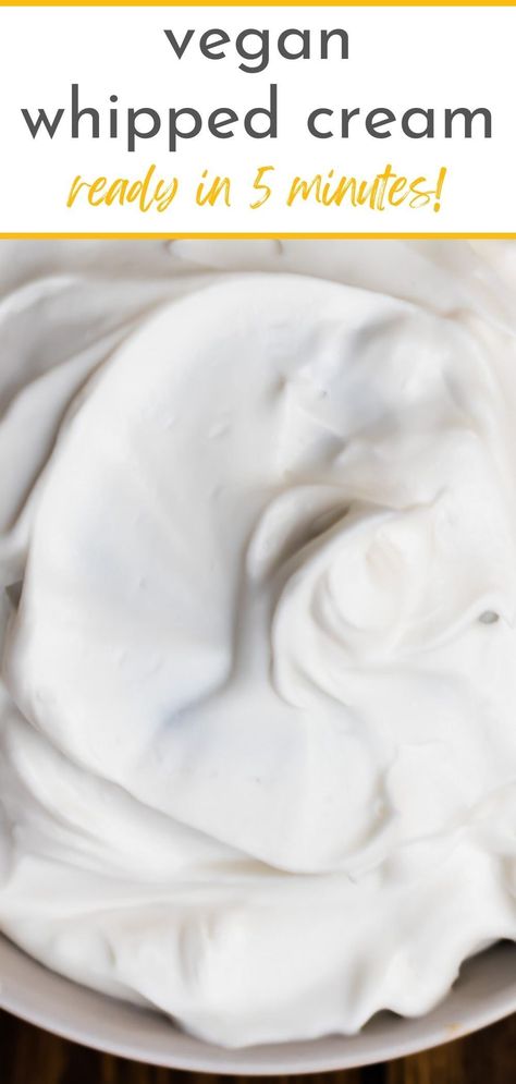 Whip up a Sweet and Silky Dairy-Free Whipped Cream in Minutes! This easy recipe calls for just 2 ingredients and a whisk, resulting in a dreamy and luscious topping for your favorite desserts. It's perfect for adding a touch of indulgence to your vegan or paleo treats. Vegan Whip Cream Recipe, Dairy Free Whipped Cream Recipe, Organic Whipped Cream, Vegan Cool Whip Recipe, Dairy Free Cool Whip, Whipped Cream With Milk, Vegan Cool Whip, Easy Dairy Free Dessert Recipes, Whipped Cream Dispenser Recipe