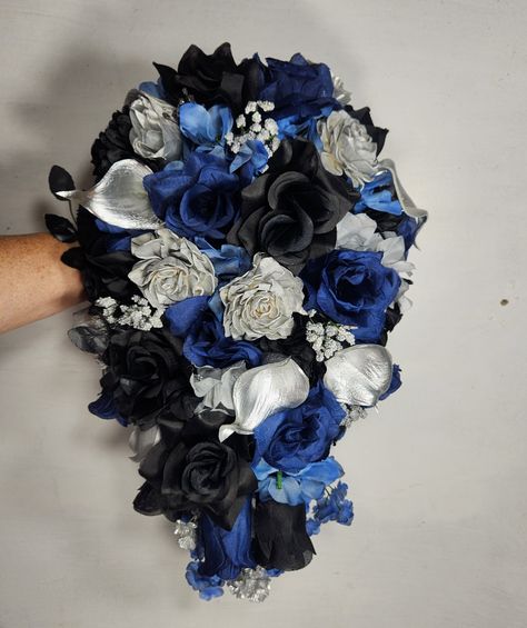 "Top Quality - USA Hand Made bridalweddingbouquets.com Customer Service 3863338829 Any Color Available Ask Us about Items we carry that might not be listed Toddler Boutonniere Groom Boutonniere Toss Bouquet Table Centerpieces Head Table Arrangements Cake Toppers Swags Flower Petals 10 Piece Cascading Bouquet Package Includes 1 10\" X 18\" Cascading Bridal Bouquet 2 8\" Bridesmaids Bouquets 2 Shoulder Corsage 1 Groom Boutonniere 4 Boutonniere" Silver Theme Wedding, Head Table Arrangements, 8 Bridesmaids, Corpse Bride Wedding, Shoulder Corsage, Silver Wedding Theme, Free Printable Wedding Invitations, Bouquet Accessories, Toss Bouquet