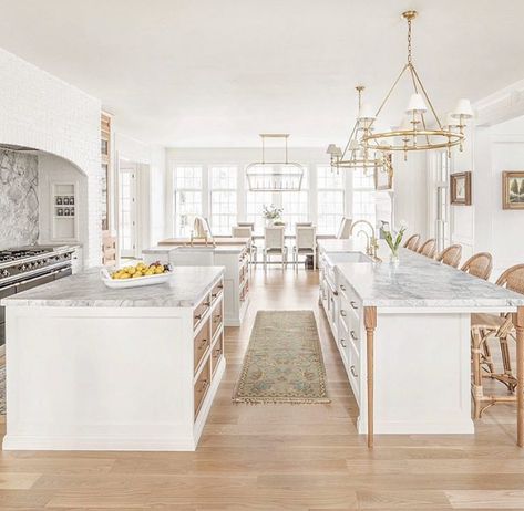 The Double Island Kitchen Trend – Petite Haus Double Island, Double Island Kitchen, Small Cottage Kitchen, Inset Cabinets, Gorgeous Kitchens, Kitchen Trends, Modern Farmhouse Kitchens, Counter Tops, Kitchen Cabinet Design