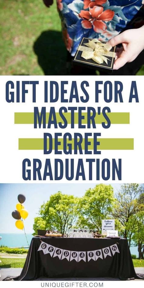 Master's Degree Graduation Gift Ideas | Gifts for a Master's Degree Grad | University Graduation Gifts | Graduation Gift Ideas | New Grad Gifts #mastersdegree #graduationgifts #mastersgraduation #gradgifts Master Degree Graduation Gifts, University Degree Graduation, Graduation Masters Degree Gift Ideas, Graduation Gifts For Masters Degree, Masters Degree Gifts, Master Degree Party Ideas, Masters Grad Party Decorations, Masters Degree Graduation Party Ideas, Master Degree Gift Ideas