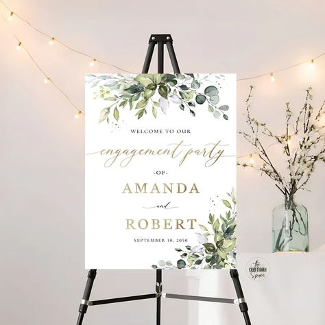 Greenery Engagement Party Welcome Sign, Wedding Sign, We Are Engaged Welcome Sign, Wedding Decorations, Printable, Eucalyptus, Greenery, HB2 - Etsy Vietnam Banners Signs, Engagement Party, Welcome Sign, Wedding Signs, Wedding Decorations, Signs