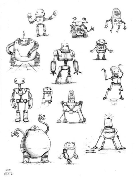 Robot Drawings, Robot Drawing, Robot Design Sketch, Robot Sketch, Robot Cartoon, Robot Illustration, Retro Robot, Arte Robot, Robot Concept