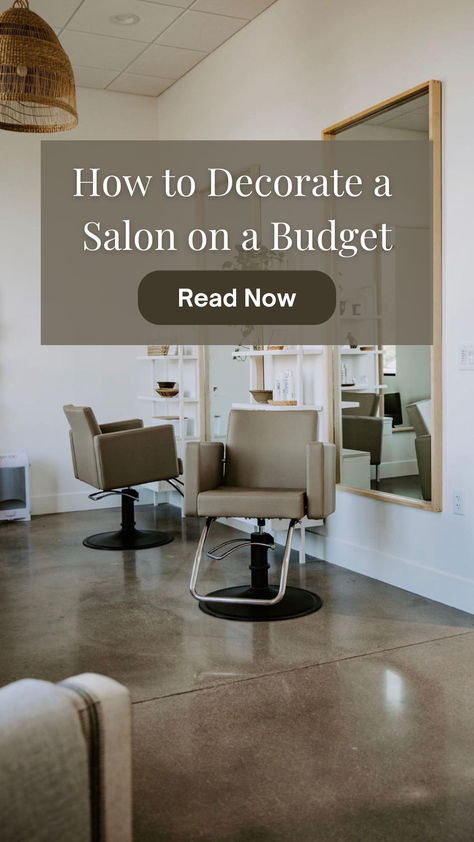 A salon space with two dark-beige styling chairs in front of two large mirrors. Classic Salon Interior Design, Open Concept Salon Ideas, Salon Celebration Ideas, Salon Floor Ideas, Beautiful Hair Salon Decor, Salon On A Budget, Small Salon Color Bar Ideas, Beauty Salon Organization Ideas, Back Bar Salon Ideas