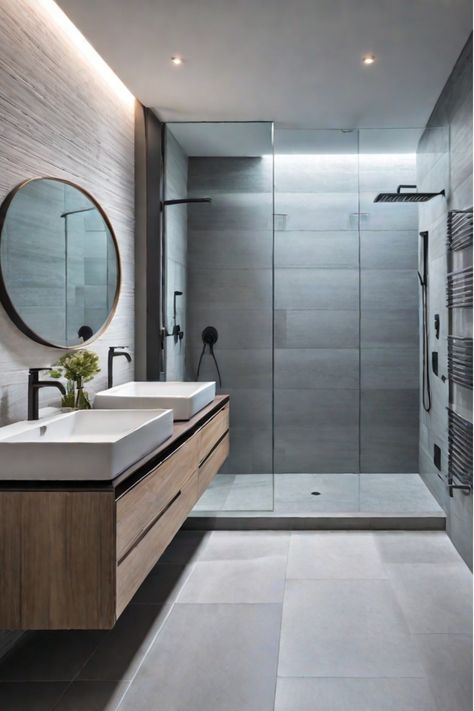 Bathroom with a mix of natural stone and tile flooring Bathroom Flooring Options, Best Bathroom Flooring, Traditional Bathrooms, Industrial Bathroom, Classic Tile, Stunning Bathrooms, Flooring Trends, Large Format Tile, Modern Tiles