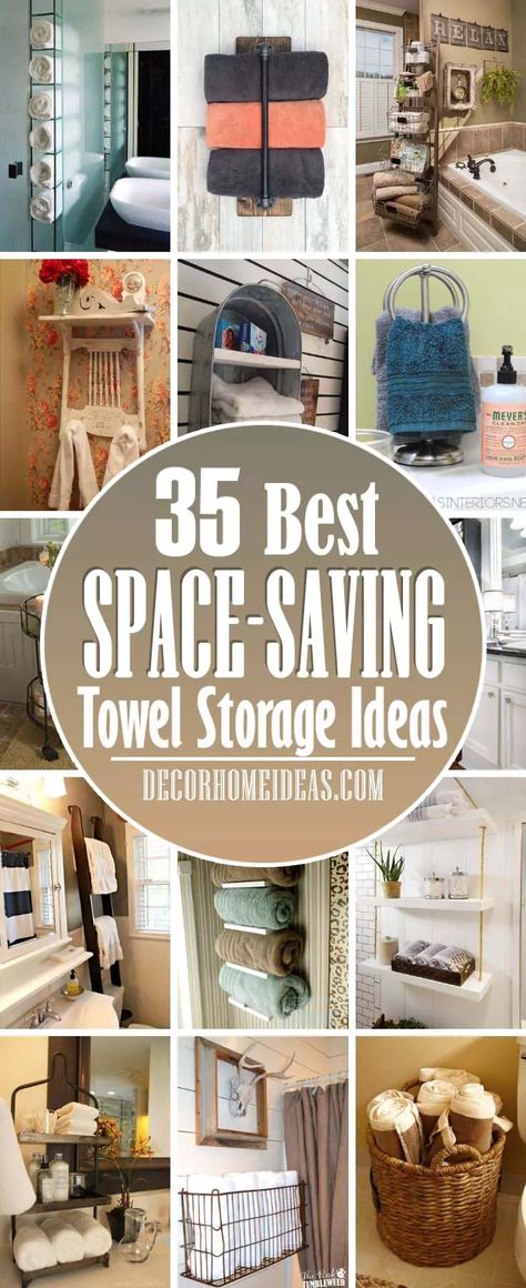 35 Best Space-Saving Towel Storage Ideas for your Bathroom | Decor Home Ideas Towel Storage Small Bathroom, Towel Hanging Ideas, Bathroom Towel Storage Ideas, Towel Storage Ideas, Kitchen Towels Storage, Towels Storage, Storage Ideas Bathroom, Storage Small Bathroom, Hang Towels In Bathroom