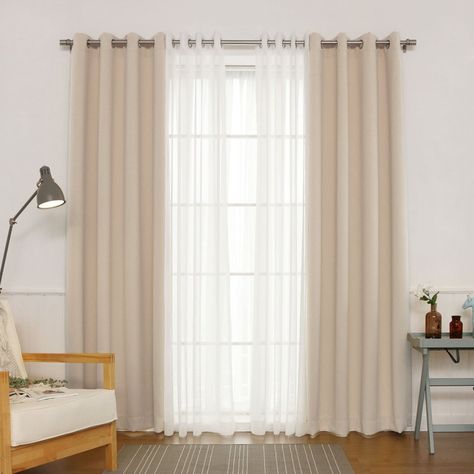 Best Home Fashion Silver Grommet Solid Blackout Mix and Match Curtains - Set of 4 - MM_SLINEN_GS-84-BEIGE, BESH043 Mix And Match Curtains, Curtain Velvet, Beige Curtains, Plain Curtains, Bedroom Desk, Custom Drapes, Curtains Living, Modern Curtains, Stylish Living Room