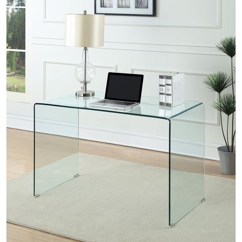 Contemporary Clear Glass Writing Desk, Coaster Contemporary Writing Desk, Cheap Office Furniture, Glass Desk Office, Desk Dimensions, Glass Office, Glass Desk, Beautiful Bedroom, Coaster Furniture, Small Office