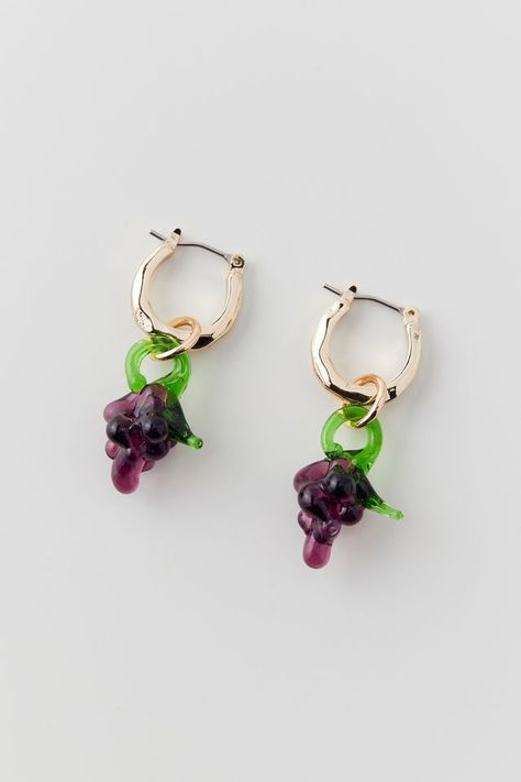 Glass Grape Bunch Charm Hoop Earring Little Hoop Earrings, Grape Bunch, Mini Hoop Earrings, Ear Cuffs, Mixed Metals, Latest Styles, Color Coding, Ear Cuff, Grapes