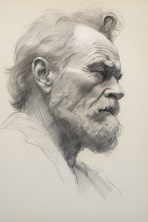 Old Man Side Profile Drawing, Draw Side Profile, Human Face Sketch, Face Sketches, Draw Men, Compass Art, Profile Drawing, Caricature Sketch, Academic Drawing