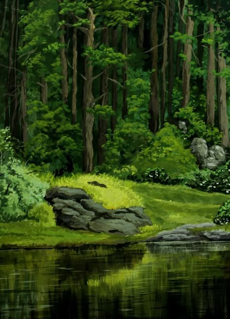 Forest Painting Background, Aesthetic Forest Drawing, Gouache Paintings Ideas, Nature Gouache Painting, Forest Painting Aesthetic, Forest Drawing Background, Forest Aesthetic Drawing, Forest Scenery Drawing, Forest Background Drawing