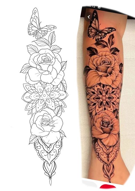 Mandala Tattoo Design Women Arm, Flores Tattoo Mujer, Half Sleeve Tattoo For Women, Japanese Mandala, Mandala Floral Tattoo Design, Mandala Arm, Leg Sleeve Tattoos, Floral Mandala Tattoo, Mandala Tattoo Sleeve