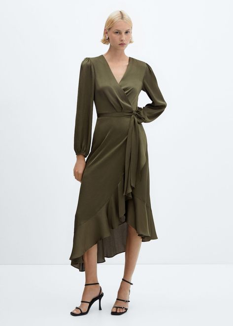 The 35 Best Wedding Guest Dresses You'll Wear Again | Who What Wear UK Wrap Dress Wedding, Wrap Dress Wedding Guest, Mango Dress, Ruffle Wrap Dress, Dress Wedding Guest, Mother Of The Bride Dress, Khaki Dress, Jd Williams, Positano