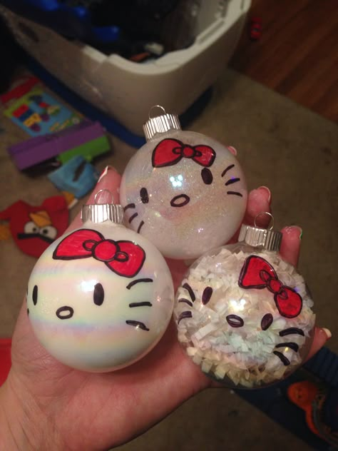 Hello kitty diy ornaments- contact me to order supply kit or completed product! LexiJosh at gmail Hello Kitty Christmas Tree, Diy Hello Kitty, Charmmy Kitty, Hello Kitty Crafts, Kitty Christmas, Hello Kitty Party, Hello Kitty Christmas, Hello Kitty Stuff, Navidad Diy