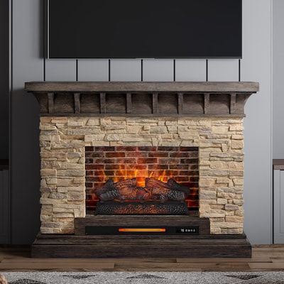 allen + roth 53-in W Sedona Infrared Quartz Electric Fireplace in the Electric Fireplaces department at Lowes.com Wall Electric Fireplace, Cabin Basement, Media Fireplace, Fireplace Facing, Electric Fireplaces, Electric Fireplace Insert, Cottage Inspiration, Real Flame, Faux Fireplace