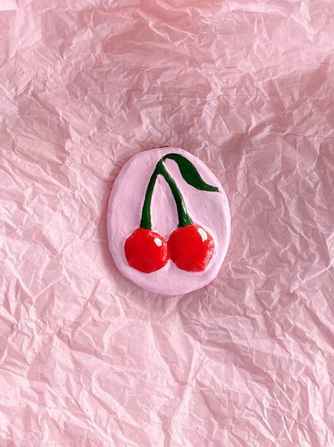 Cherry Magnet Clay Cherries, Clay Cherry Earrings, Cherry Polymer Clay Earrings, Neon Cherry Painting, Cherry Clay Magnet, Clay Cherry, Clay Paint, Hendrix, Dry Clay