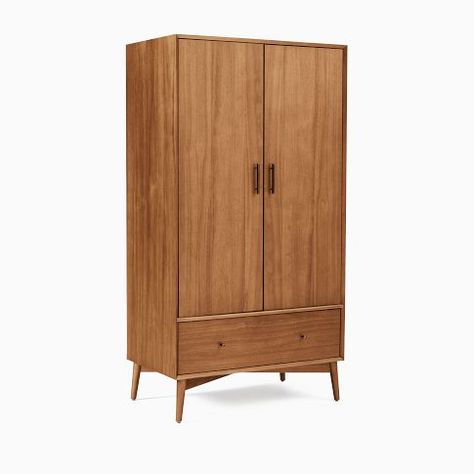 Mid-Century Armoire (38") | West Elm Armoire For Hanging Clothes, Mid Century Armoire, Armoire Bedroom, Modern Bookcases, Interior Solutions, Mid Century Console, 60s Furniture, Oversized Furniture, Hanging Closet Organizer