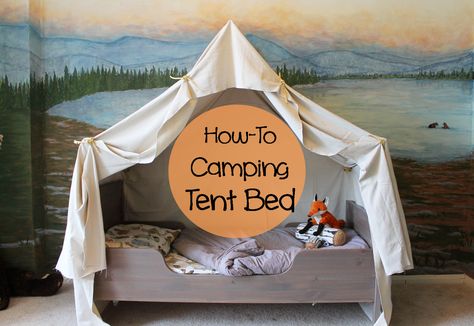 how to build a camping tent bed for a woodland themed room, The Ragged Wren on… Bed Tents For Boys, Woodland Bedroom Kids, Camping Bedroom, Tent Camping Beds, Camping Room, Woodland Bedroom, Tent Bed, Themed Kids Room, Big Boy Bedrooms