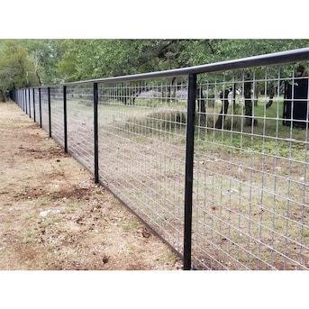 Tarter 4-ft H x 16-ft W Silver Steel Containment Fence Panel in the Metal Fence Panels department at Lowes.com House Fence Ideas, Dog Yard Fence, Diy Fence Ideas Cheap, Hog Wire Fence, Deer Fencing, Livestock Fence, Pipe Fence, Chicken Wire Fence, Ranch Fencing