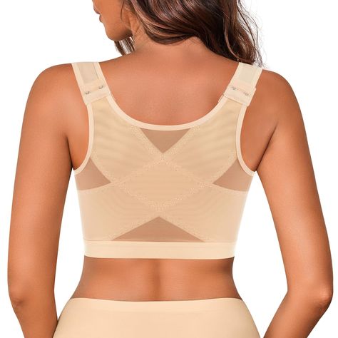 PRICES MAY VARY. POSTURE CORRECTOR BRA:This front close bra is designed for your better posture.Specially designed X shape back linked with strap,offer good back support and gently corrects your hunch over posture,relieve the pain of your back and shoulder.Not only remind you to keep a correct posture,but also reduce the back bulge. FRONT CLOSURE BRA:Convenient front closure style and thoughtful design,you can put this posture bra on and take off easily.More sturdy and convenient hook,let you we Posture Bra Sport Bras, Best Bras For Older Women, High Impact Sports Bra For Large Bust, Best Bras For Comfort And Support, Fix Bra, Posture Corrector Bra, Mastectomy Recovery, Front Close Bra, Posture Corrector For Women