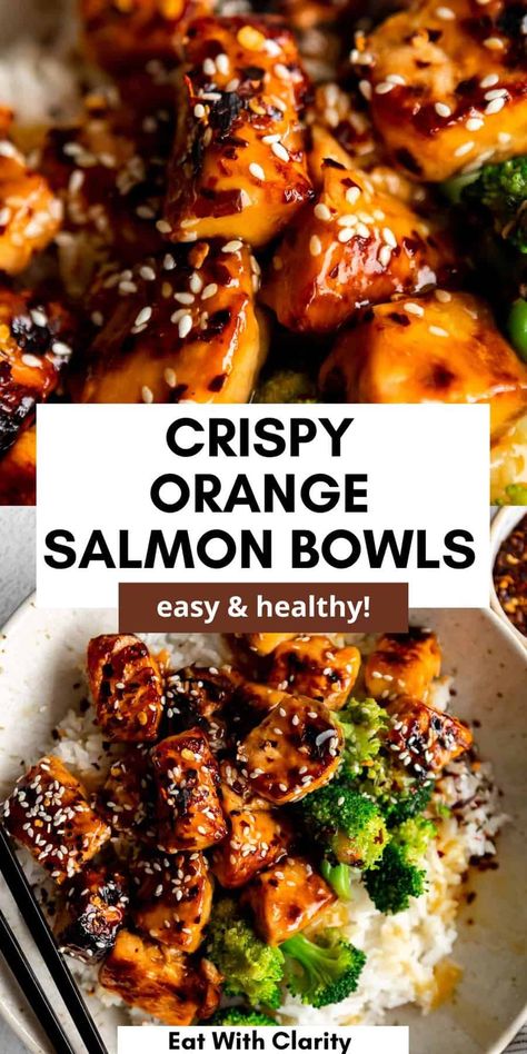 Pan Fried Orange Salmon Salmon Bowls, Rice And Veggies, Salmon Rice, Healthy Bowls Recipes, Orange Salmon, Healthy Bowls, Fish Recipes Healthy, Salmon Dishes, Fish Dinner