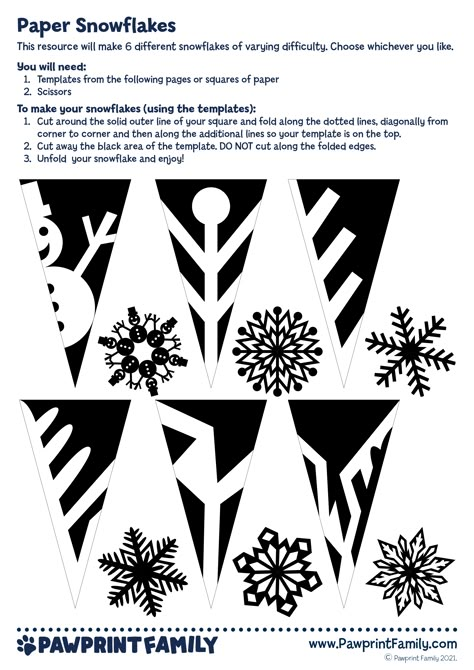 Paper Snowflakes - Pawprint Household- #Family #paper #Pawprint #snowflakes Check more at https://howcandothis.com/diyideas/paper-snowflakes-pawprint-household/ Snöflingor I Papper, Paper Snowflake Designs, Paper Snowflake Template, Paper Snowflake Patterns, Paper Snowflakes Diy, Winter Diy Crafts, Snowflake Template, Snowflake Craft, Paper Christmas Decorations