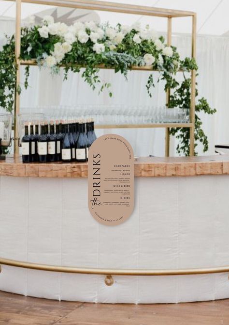 Modern Wedding Bar, Bar Signs Diy, Wedding Bar Signage, Wedding Drink Sign, Bar Signage, Bear Wedding, Bar Menu Wedding, Menu Wedding, Beige Wedding