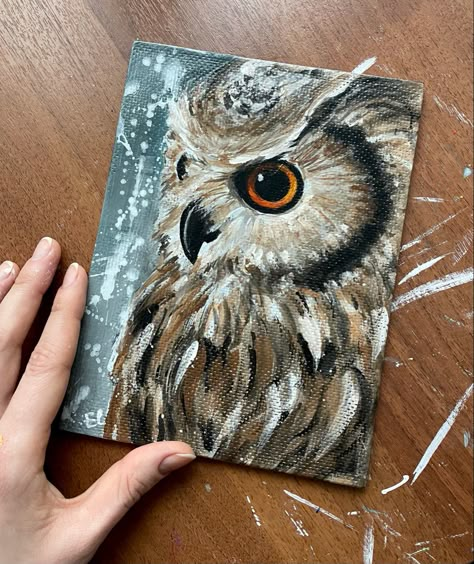 Fall Owl Painting, Cute Owl Painting Easy, Acrylic Owls On Canvas, Acrylic Painting Owl, Owl Painting Acrylic Easy, Painting Owls Acrylic, Painting Animals Acrylic, How To Paint An Owl, Owl Paintings On Canvas Easy