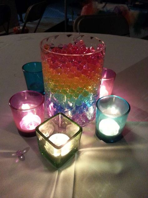 Gabi's 11th Birthday | CatchMyParty.com Tie Dye Wedding, Quinceañera Decorations, Skittles Rainbow, Colors Birthday Party, First Birthday Rainbow, Rainbow Wedding Ideas, Rainbow Candles, Mirror Centerpiece, Rainbow Party Ideas