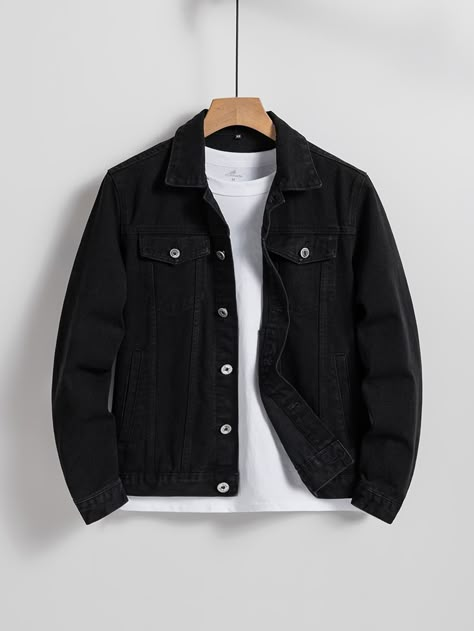 Smart Outfits, Dark Denim Jacket, Casual Denim Jacket, Alt Clothes, Mens Casual Dress Outfits, Men Stylish Dress, Guys Clothing Styles, Jackets Men Fashion, Men's Jackets