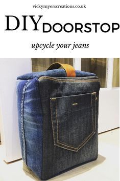 Denim Doorstop, Denim Recycle Projects, Recycled Denim Projects, Diy Doorstop, Jean Projects, Upcycled Denim Diy, Denim Upcycle, Upcycling Jeans, Upcycle Diy