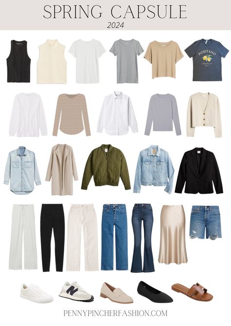 Capsule Wardrobe Spring 2024 - Penny Pincher Fashion Penny Pincher Fashion, Capsule Wardrobe Casual, Capsule Wardrobe Women, Neutral Capsule Wardrobe, Fashion Capsule Wardrobe, Penny Pincher, Spring Capsule, Travel Capsule Wardrobe, Spring Capsule Wardrobe