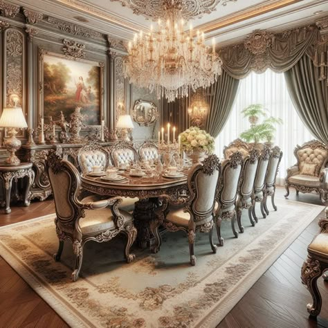 Victorian Dining Room Victorian Dining Tables Rococo Dining Room, Victorian Era Interior Design, Victorian Style Dining Room, Elegant Dining Room Luxury Classy, Old Money Dining Room, Chateau Dining Room, Modern French Country Dining Room, Rajasthani Haveli, Victorian Dining Room Ideas