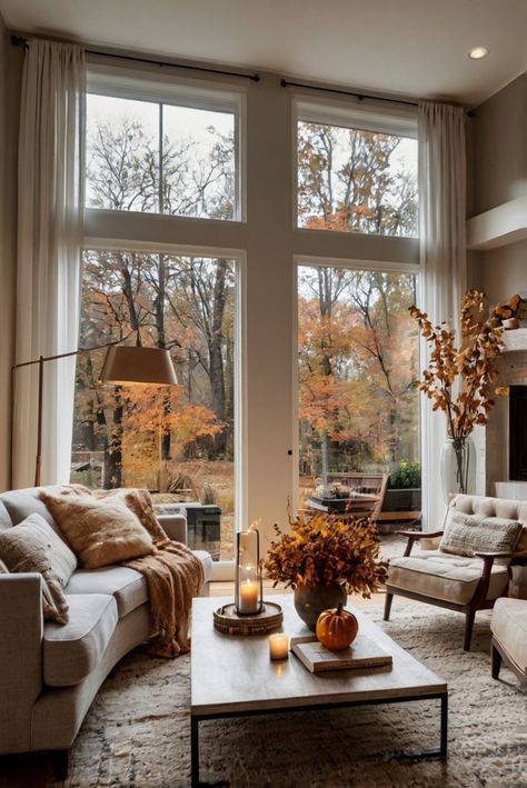 Fall Furniture , Autumn Cozy Fall ,Decor Easy Fall ,
Decor Neutral Fall ,Decor Fall ,Decor Inspiration ,Fall Decor Ideas Cozy Fall Living Room Comfy, Fall Cottage Interior, Autumnal Interior Design, Fall House Living Room, White Oak Living Room Decor, Cosy Traditional Living Room, Living Room With Tall Windows, Autumn Living Room Aesthetic, Cozy Cream Living Room