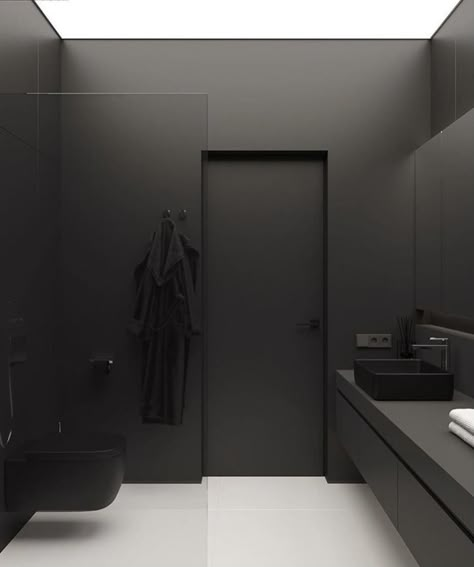 All Black Interior Design, Drømme Bad, Interior Design Games, Black Interior Design, Modern Stairs, Dark Interiors, Skyfall, Black Bathroom, 인테리어 디자인