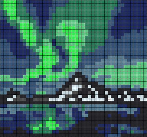 Alpha pattern #159658 | BraceletBook Northern Lights Crochet, Alpha Pattern Mountain, Space Alpha Pattern, Winter Pixel Art, Northern Lights Cross Stitch, Northern Lights Landscape, Aurora Northern Lights, Snow Scenery, Aesthetic Snow