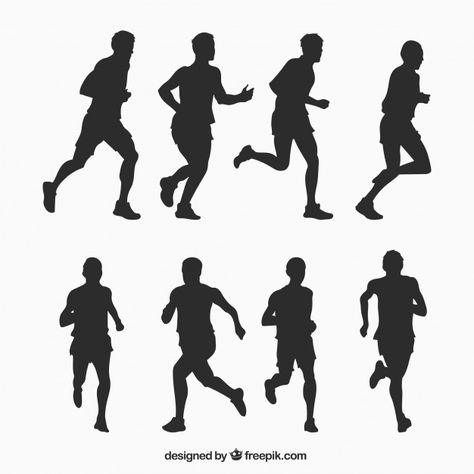 Running man silhouettes collection Free Vector Running Man Silhouette, Man Running Drawing, Person Running Drawing, Drawing Of Men, Running People, Running Drawing, Running Illustration, Drawing Poses Male, Person Running