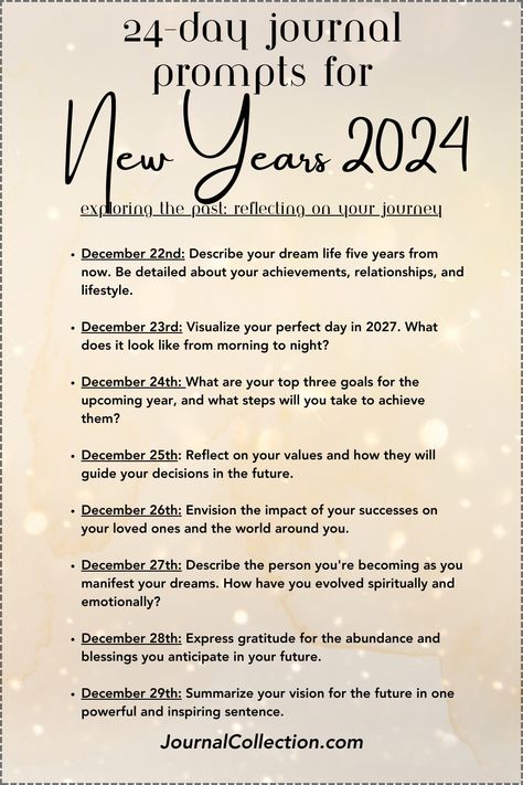 "Light pink background with champagne glasses in the background, showcasing the title: '24-day Journal Prompts for New Year's 2024.' 
"Light blue background with champagne glasses in the background, showcasing the title: '24-day Journal Prompts for New Year's 2024.
Light yellow background , showcasing the title: '24-day Journal Prompts for New Year's 2024. This is part one of three parts for JournalCollection.com
 This is three part carousel for JournalCollection.com. Manifestation For 2024, How To Manifest For The New Year, 2024 Manifestation Journal, New Year Manifestation Journal, Manifestation For New Year, New Year’s Eve Journal Prompts, Journaling For The New Year, New Year Journal Prompts 2024, Manifesting New Year