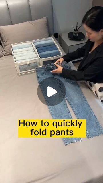 The Folding Hacks on Instagram: "Follow @thefoldinghacks for more content like this! How to fold pants like a 📘 #foldinghacks #folding #clothestips" Folding Pants In Drawers, Fold Pants, T Shirt Storage, How To Fold Jeans, Folding Tips, Socks And Jeans, How To Fold Pants, Pants Organization, Folding Hacks