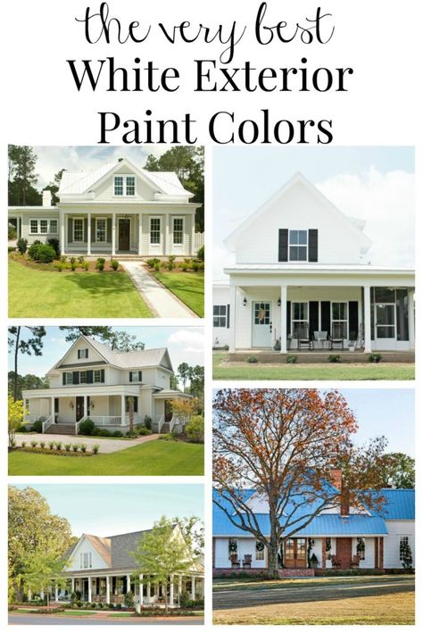 The Very Best White Exterior Paint Colors Farmhouse Exterior Paint, Modern Farmhouse Exterior Colors, Farmhouse Exterior Paint Colors, White Exterior Paint Colors, Farmhouse Exterior Colors, White Farmhouse Exterior, White Exterior Paint, White Exterior Houses, Sarah Joy