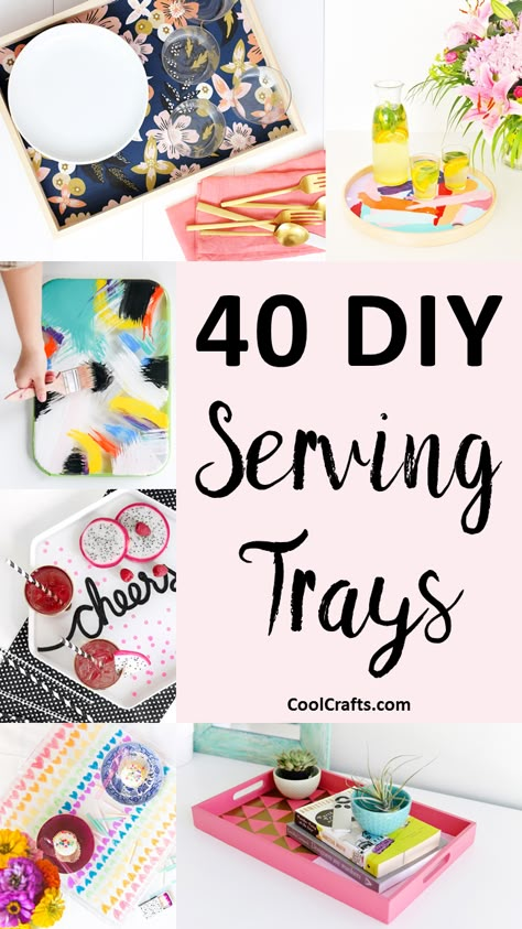 40 Most Incredible DIY Serving Tray Ideas - CoolCrafts.com Serving Tray Painting Ideas, Diy Food Tray, Serving Trays Ideas, Wooden Tray Painting Ideas, Diy Serving Tray Ideas, Painted Trays Ideas, Kitchen Art Diy, Serving Tray Ideas, Diy Shabby Chic Decor