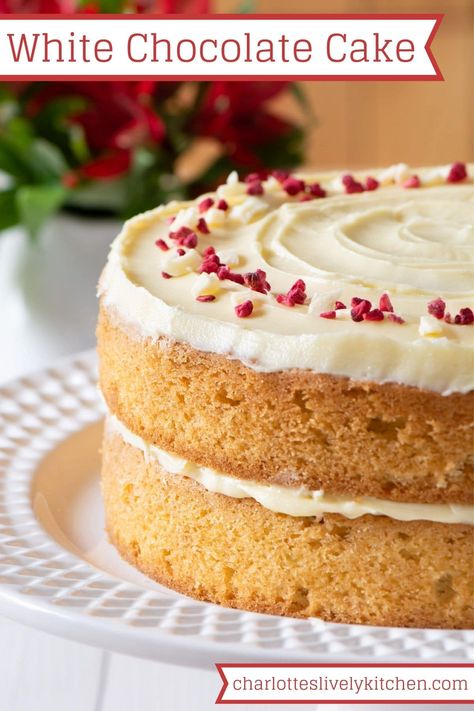 White Chocolate Cake Recipe, Lively Kitchen, Cake Recipes Uk, Chocolate Cream Cake, Best White Chocolate, White Chocolate Shavings, Seasonal Baking, Nursing Cake, White Chocolate Buttercream