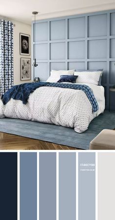 Dusty Blue Bedroom Colour Scheme | Dark blue and dusty blue colors Dusty Blue Bedroom, Grey Colour Scheme Bedroom, Grey Bedroom Colors, Blue Bedroom Colors, Blue Gray Bedroom, Dark Blue Bedrooms, Stylish Bedroom Decor, Bedroom Colour, Bedroom Colour Palette