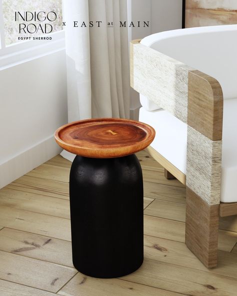 It's all in the details. Thoughtfully designed accent tables, like the Makoa Pedestal, a Japandi-inspired gem, are way more than mere "side" tables... these intentional style statements make a space uniquely yours. Egypt Sherrod, Wooden Accent Table, Pedestal Side Table, Sustainable Furniture, Round Tray, Sustainable Home, Accent Tables, Mahogany Wood, Sustainable Living