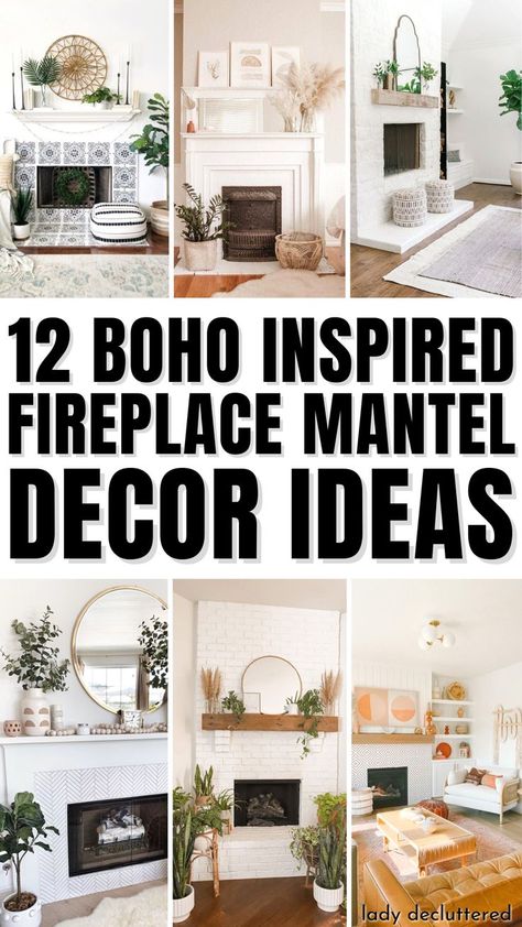 12 Boho Inspired Fireplace Mantel Decor Ideas Modern Boho Fireplace, Boho Mantle Decor, Dining Room Decor Boho, Modern Fireplace Mantle, Over Fireplace Decor, Boho Fireplace, Living Room Mantle Decor, Modern Mantle Decor, Fireplace Mantel Decor Ideas