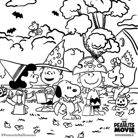 Make the gang even more colorful this Halloween. Snoopy Coloring Pages, Dibujos Halloween, Peanuts Gang Christmas, Girl Craft, Halloween Coloring Pages Printable, Halloween Coloring Sheets, Peanuts Movie, Peanuts Halloween, Charlie Brown Halloween