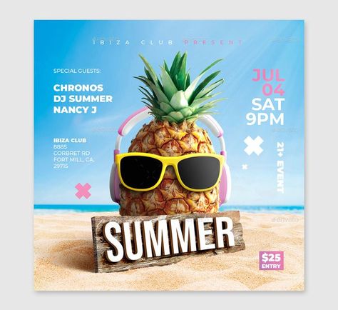 Beach Party Flyer Design, Beach Flyer Design, Beach Social Media Design, Summer Social Media Design, Beach Party Poster Design, Beach Poster Design, Summer Social Media Post, Beach Party Poster, Summer Poster Design