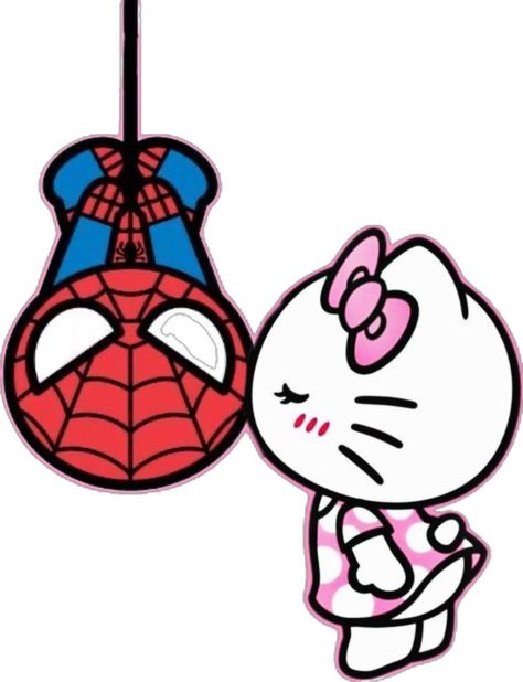 Hello Kitty Kissing, Hello Kitty And Spiderman, Spiderman Hello Kitty, Xmas Drawing, Kitty Kisses, Hello Kitty Tattoos, Spiderman Drawing, Kitty Drawing, Hello Kitty Drawing