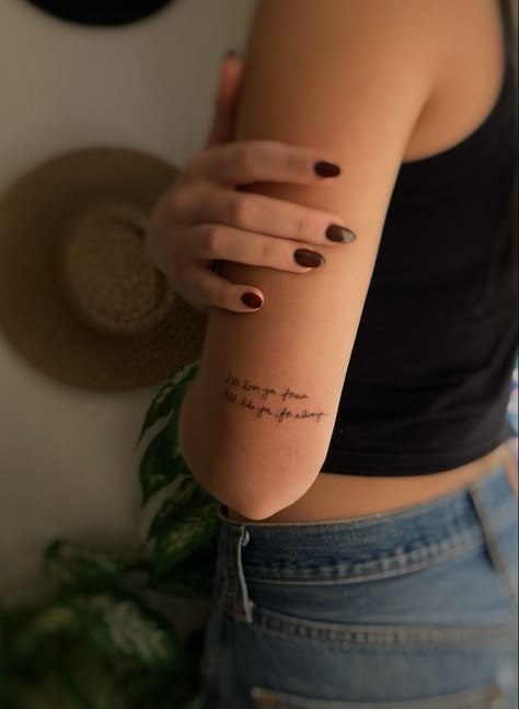 Words Tattoos For Women Placement, Best Quote Tattoo Placement, Tattoos From Parents Writing, Places To Get Writing Tattoos, Arm Tattoo Writing For Women, Note Tattoo Handwritten, Word Tattoo Placement For Women Arm, Writing Tattoos Placement Arm, Small Lettering Tattoo Placement